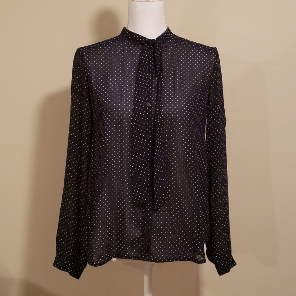 Navy and white polka dot top - Juniors Medium